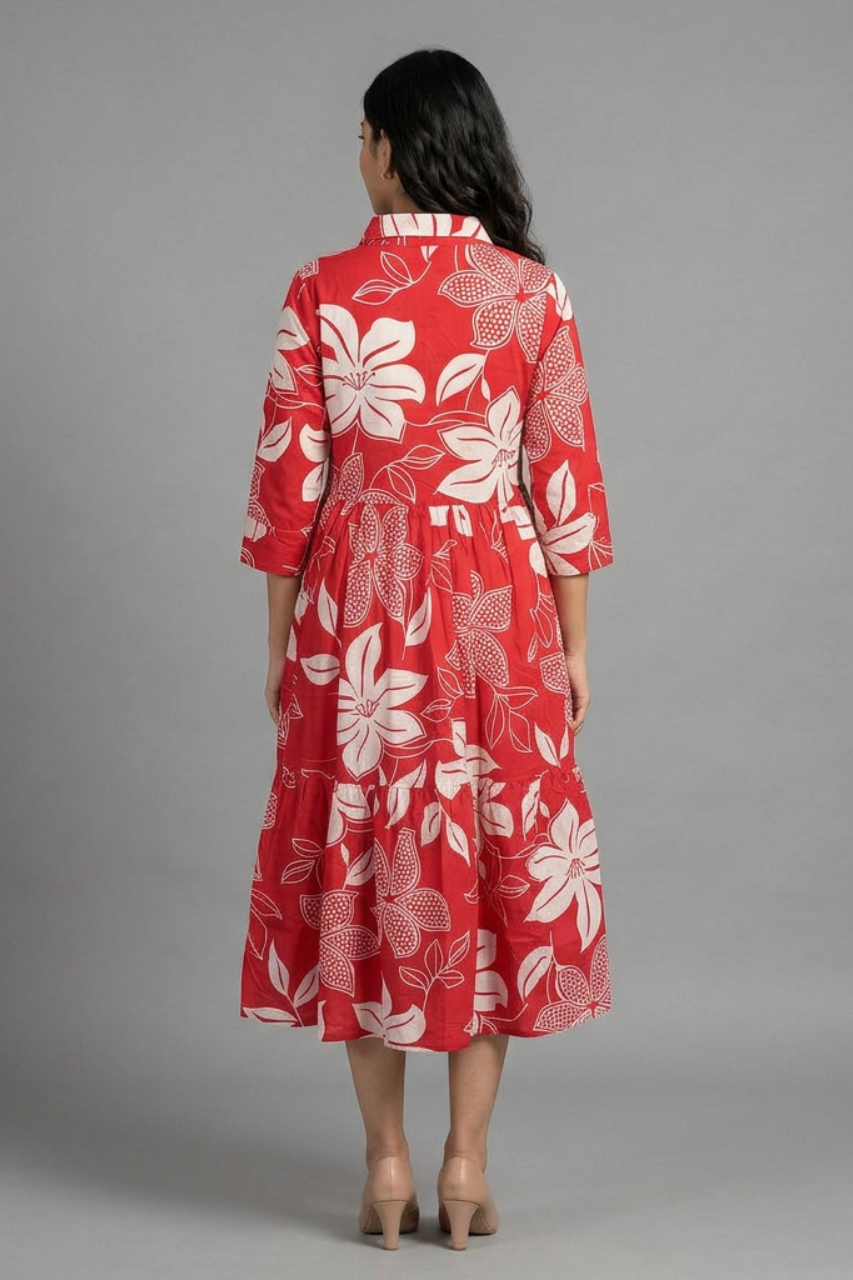 Red Bloom Pure Cotton Summer Dress