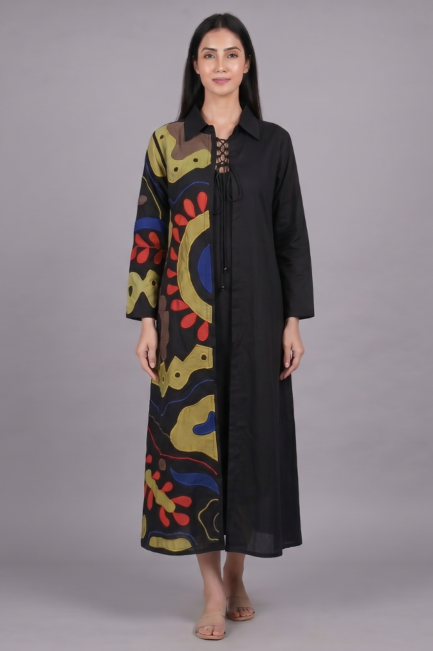 Artisanal Earth-Tone Pure Cotton Jacket & Inner Tunic Set