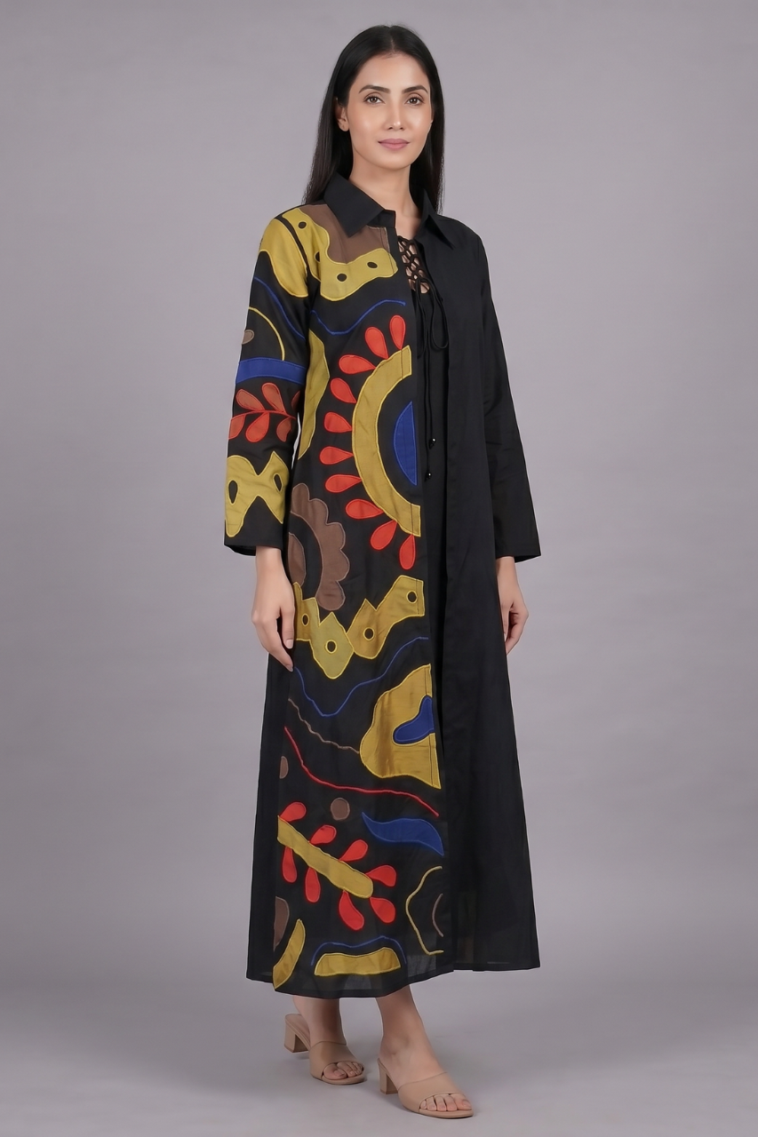 Artisanal Earth-Tone Pure Cotton Jacket & Inner Tunic Set