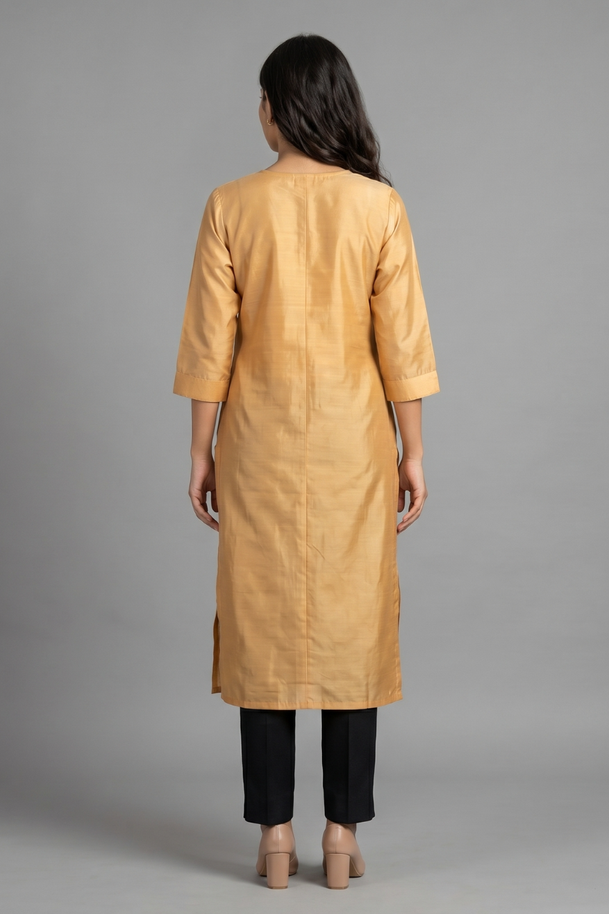 Beige Cotton Flex Floral Thread-Work Kurti