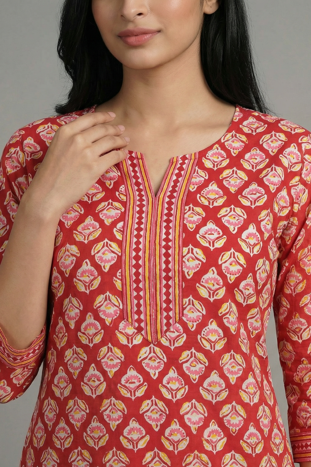 Vibrant Maroon Cotton Printed 3-Piece Suit Set