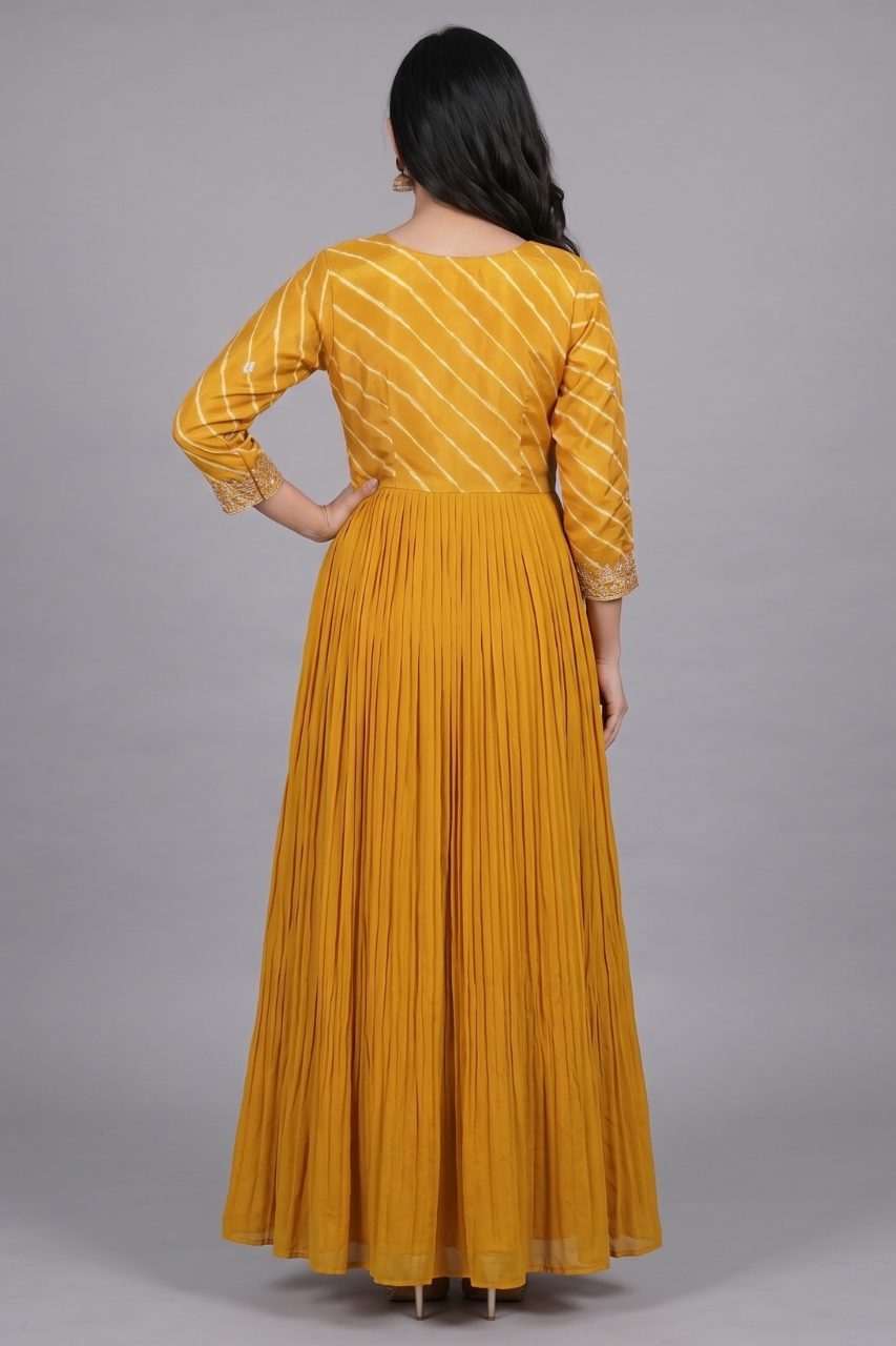 Yellow Chiffon Indo-Western Gown with Gota Patti Handwork