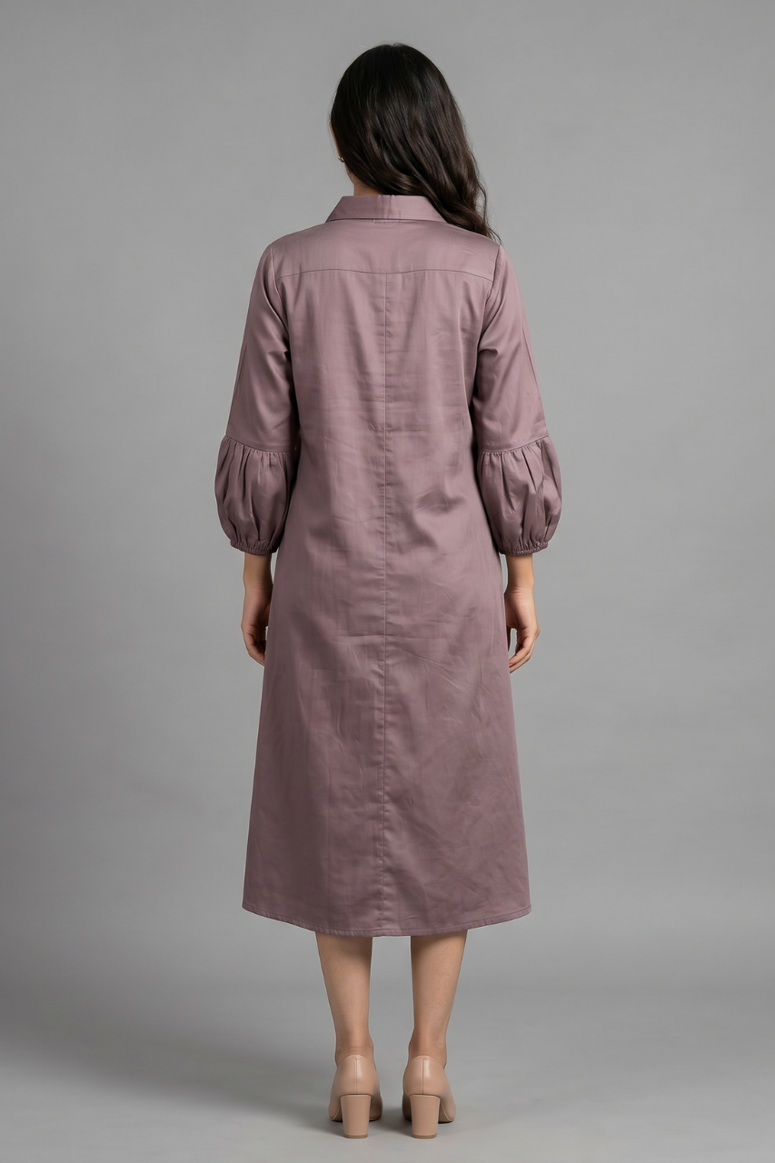 Elegant Mauve Cotton Tunic with Pearl Embellishment