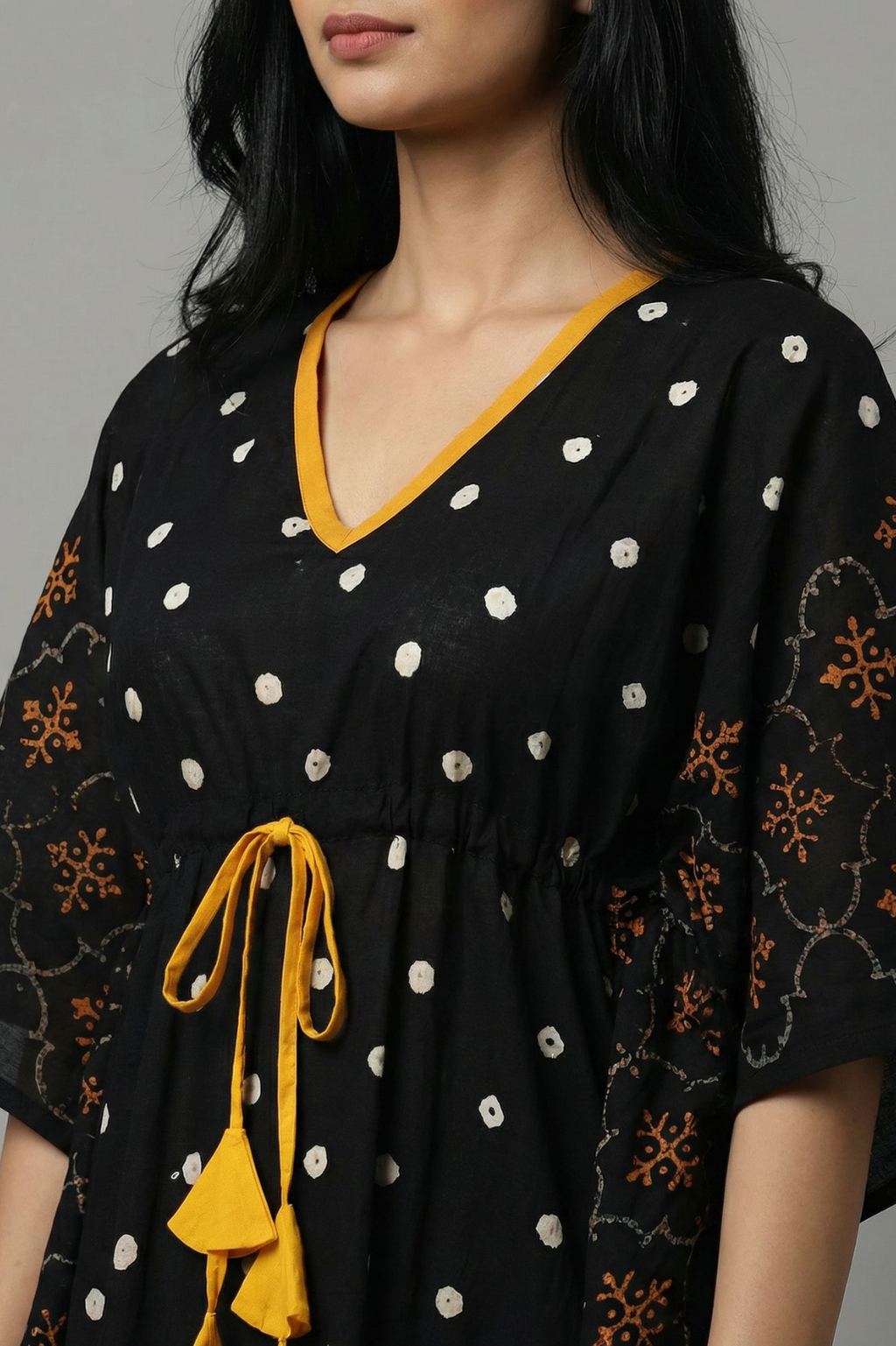 Black Block Print Pure Cotton Kaftan