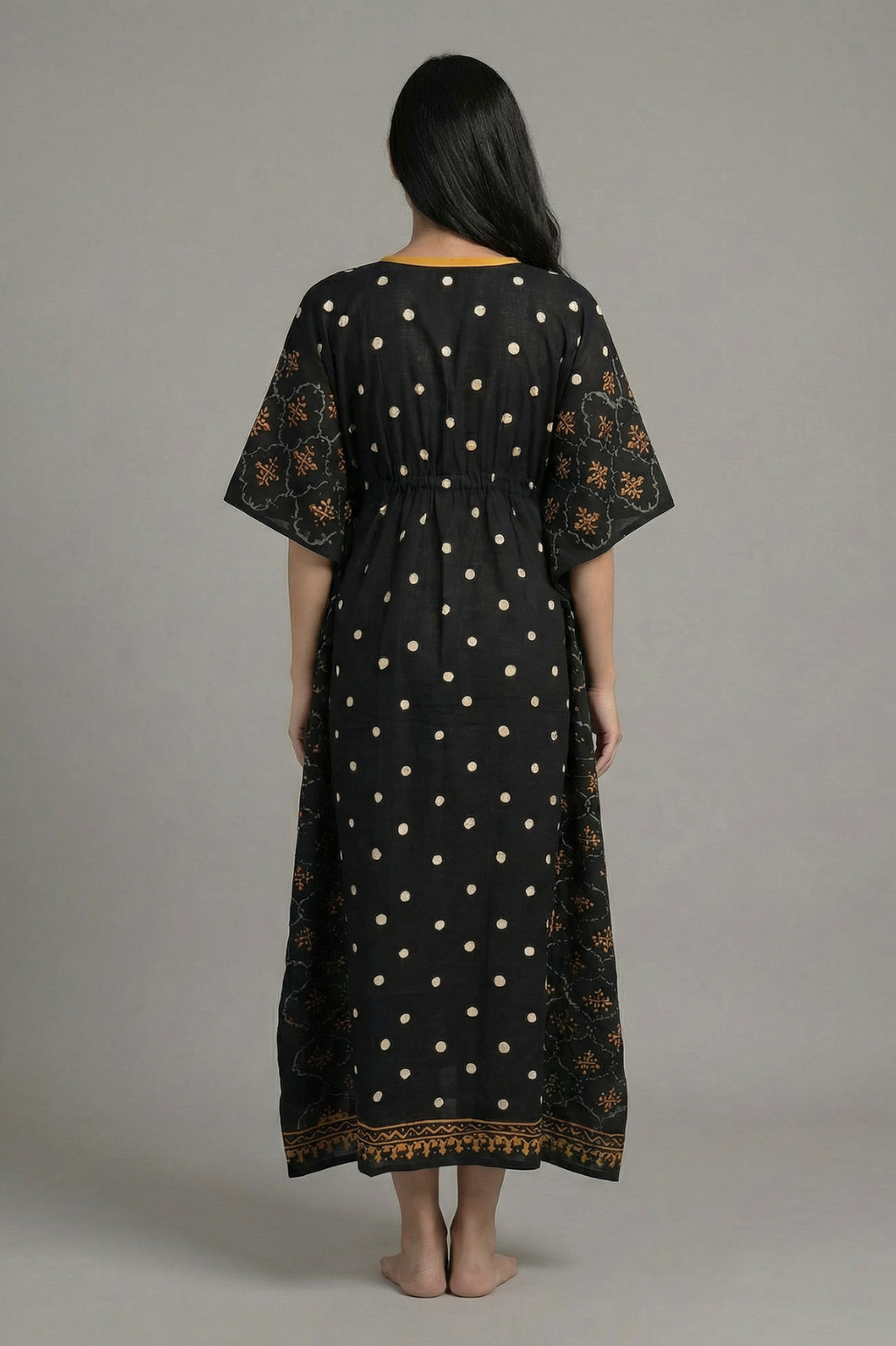 Black Block Print Pure Cotton Kaftan