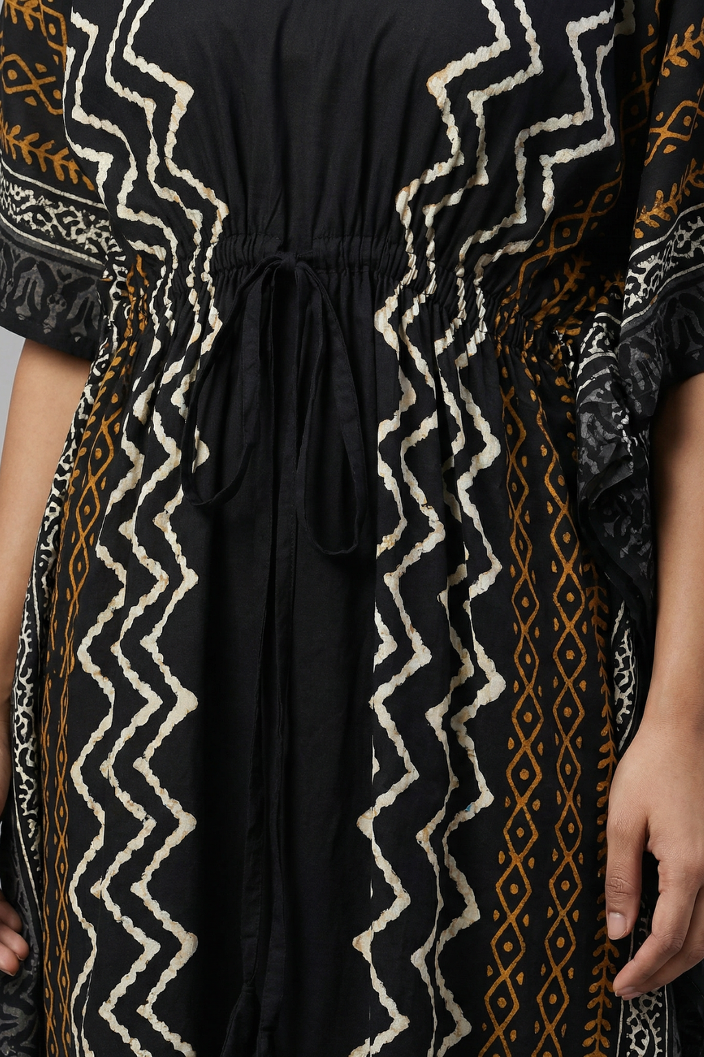 Elegant Black Block Print Pure Cotton Kaftan