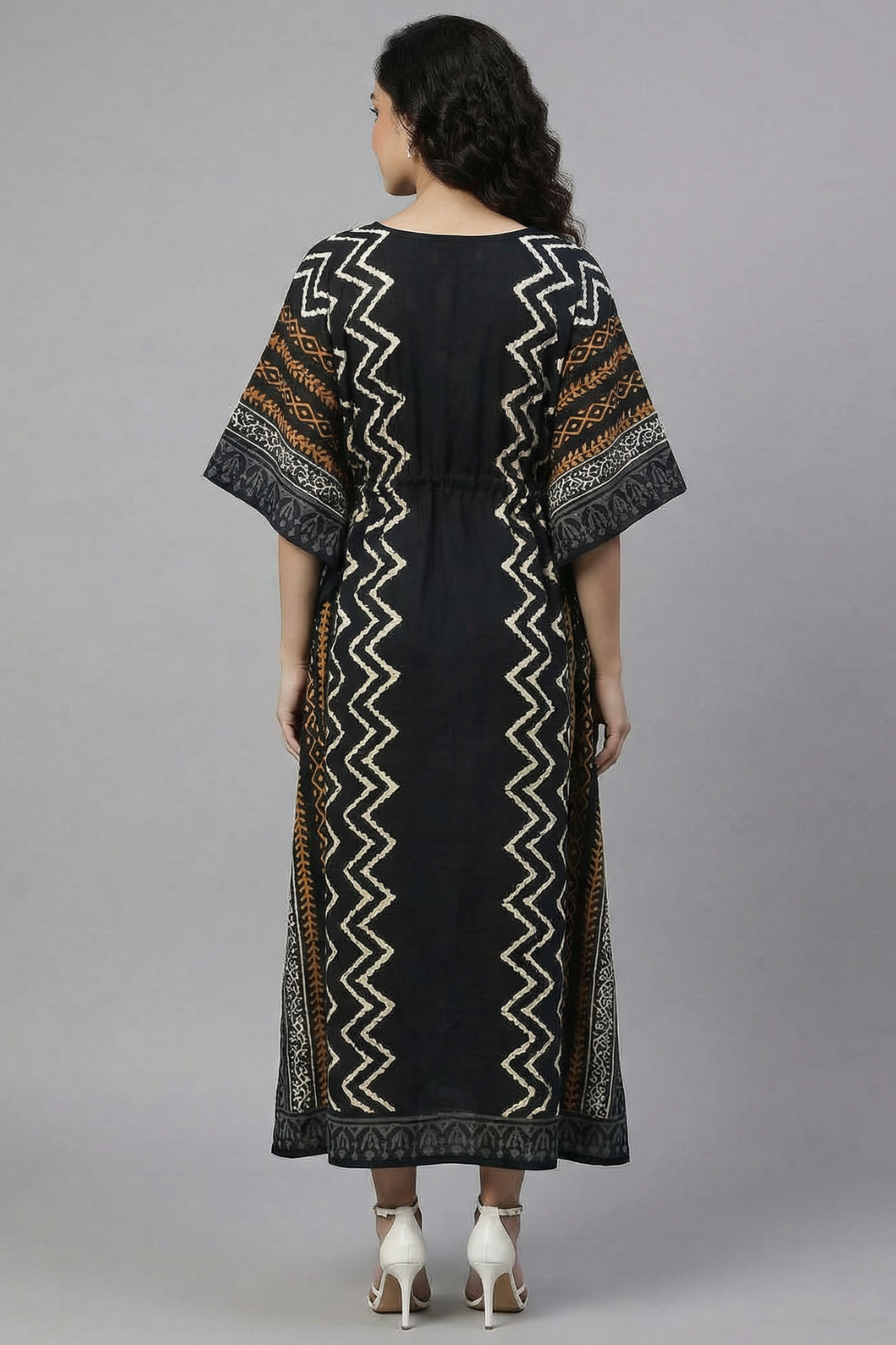 Elegant Black Block Print Pure Cotton Kaftan