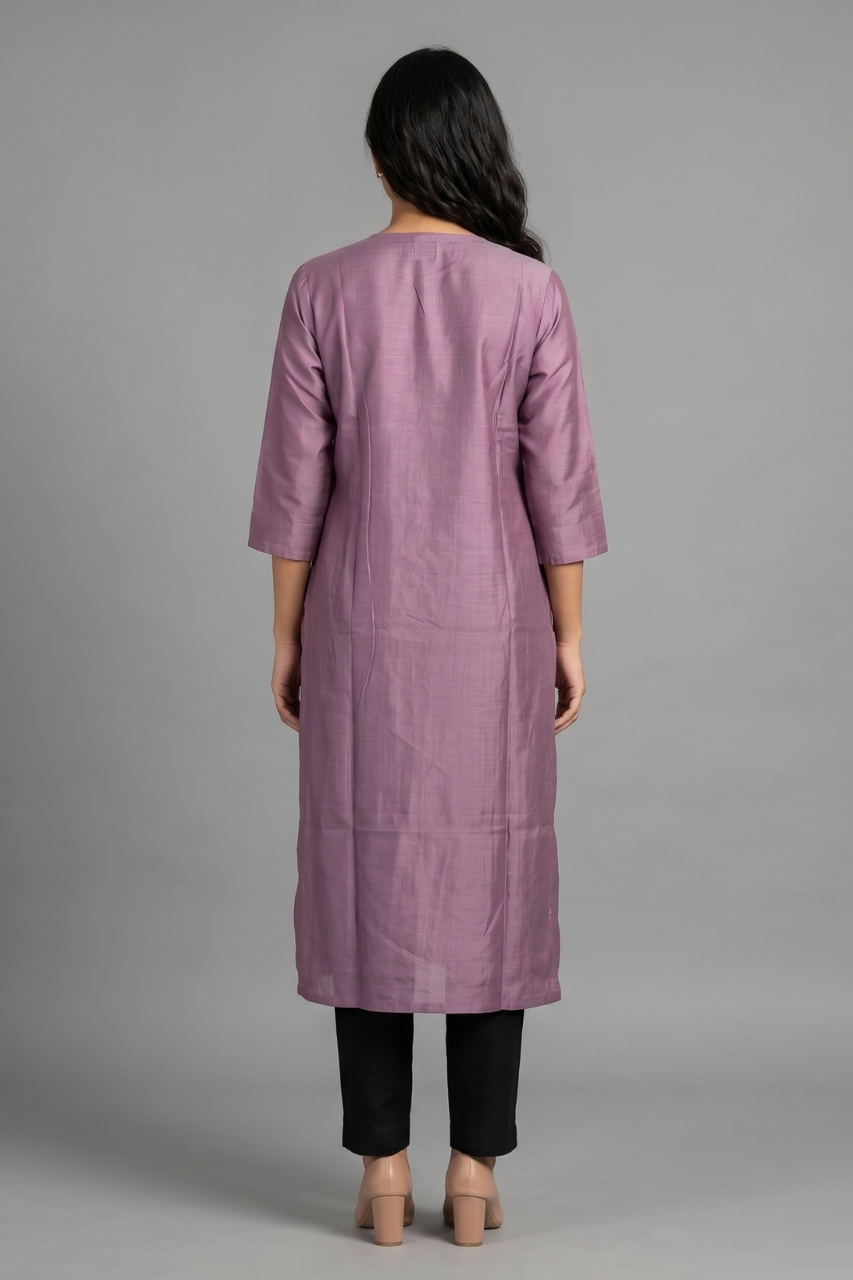 Mauve Cotton Flex Embroidered Kurti