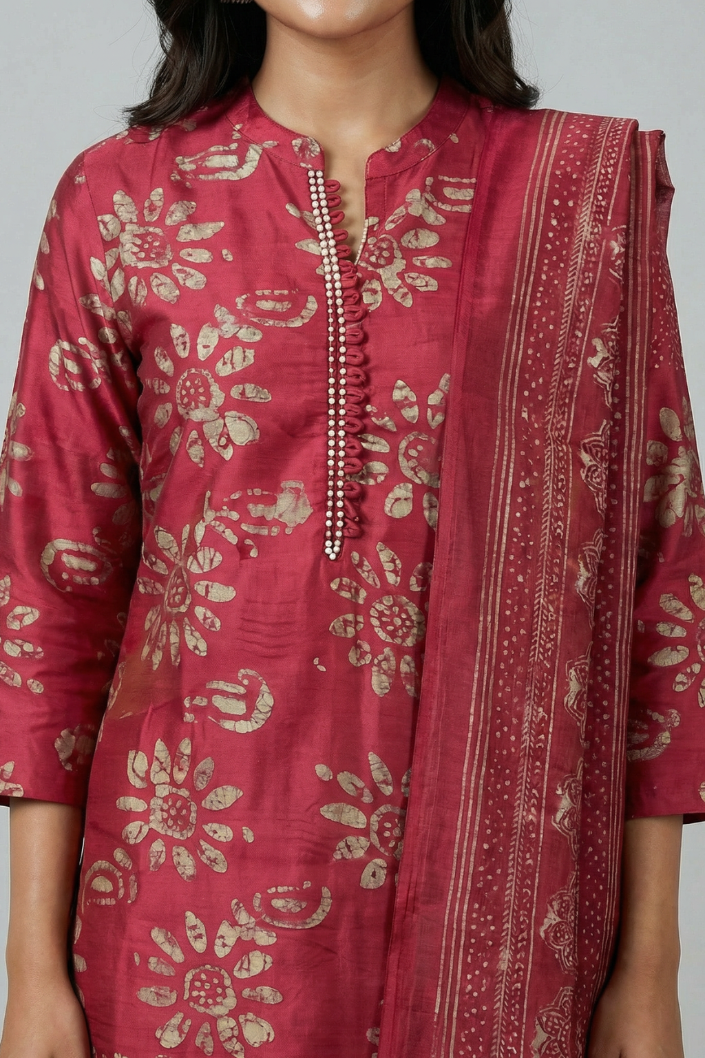 Pink Cambric Cotton Kurta Pant Dupatta Set