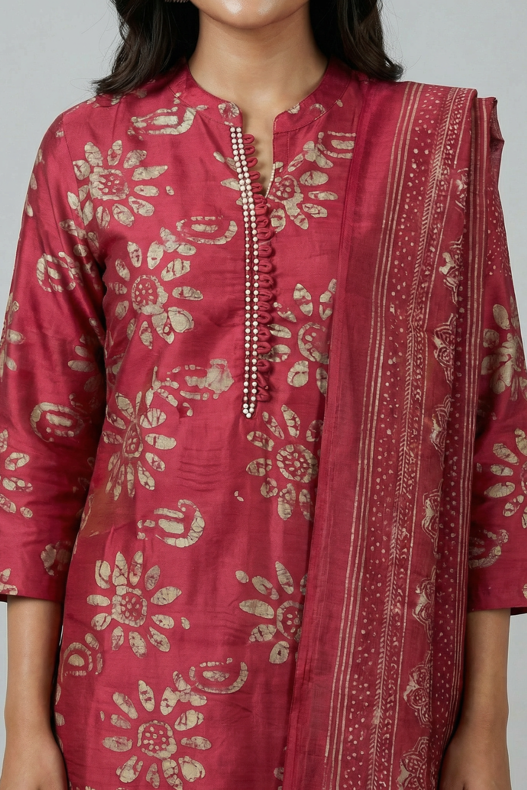 Pink Cambric Cotton Kurta Pant Dupatta Set