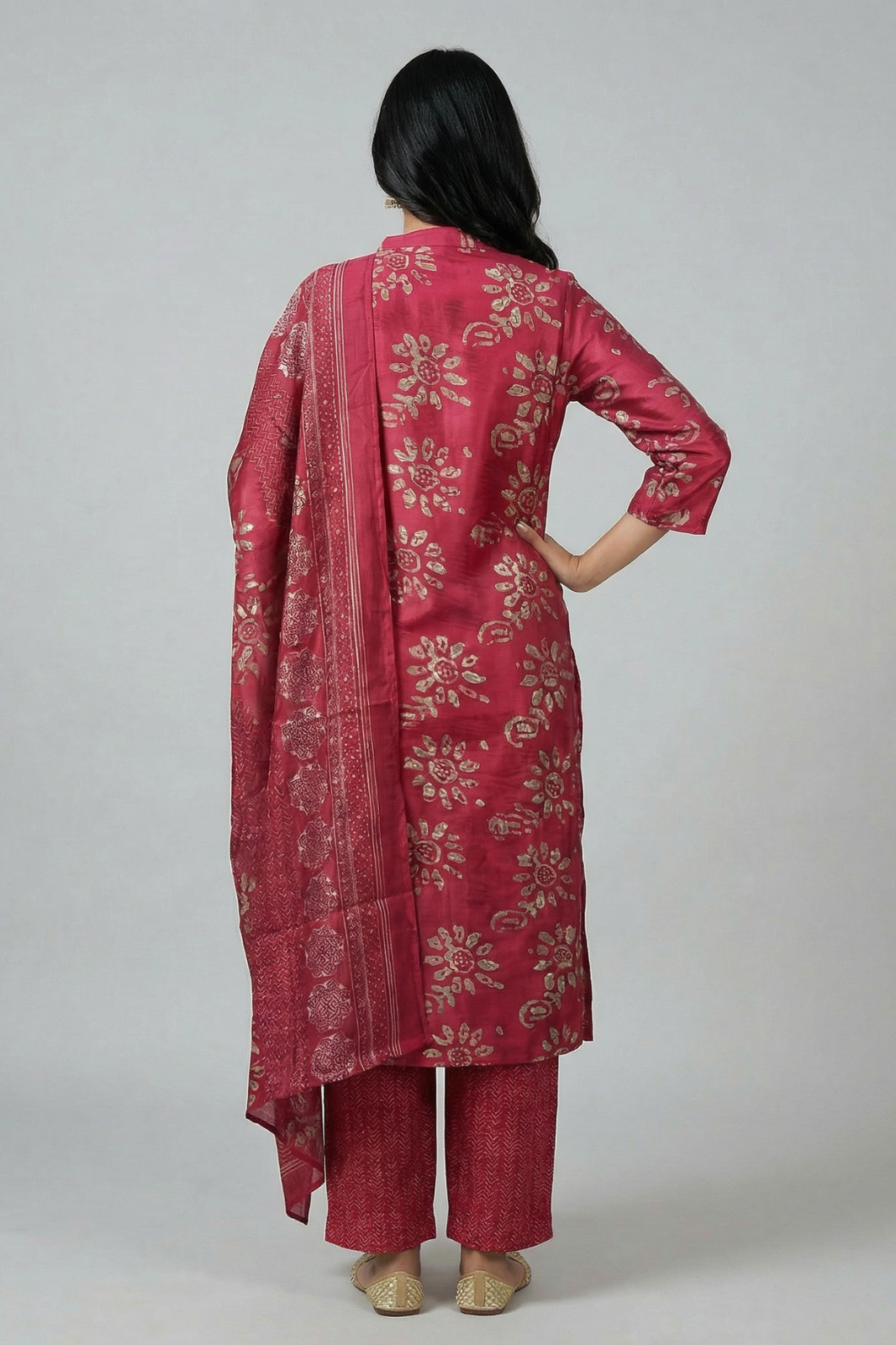 Pink Cambric Cotton Kurta Pant Dupatta Set