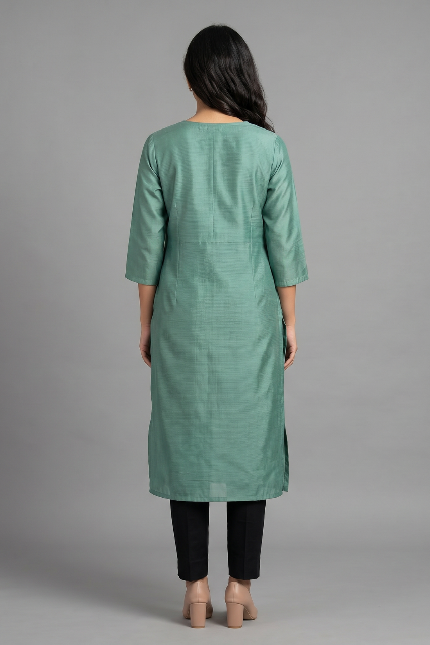 Olive Green Cotton Flex Embroidered Kurti