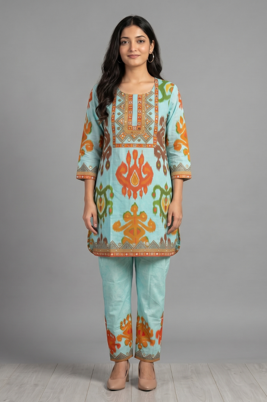 Printed Pure Cotton Co-ord Set in Mint Green