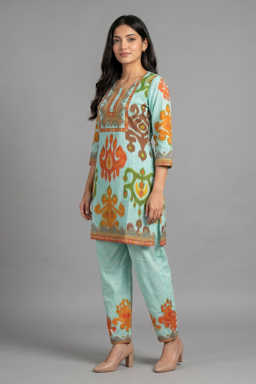 Printed Pure Cotton Co-ord Set in Mint Green