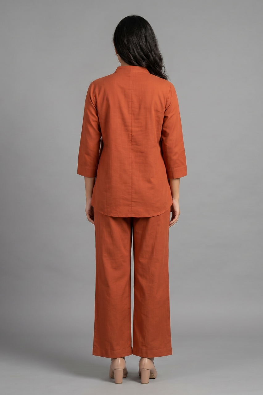 Rust Orange Cotton Thread-Work Co-ord Set