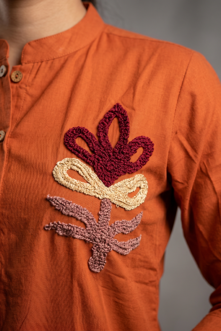 Rust Orange Cotton Thread-Work Co-ord Set
