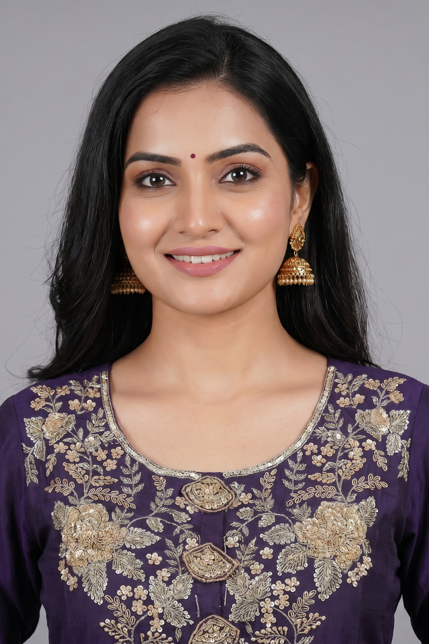Purple Dola Silk Kurta Set with Chiffon Bottom & Dupatta