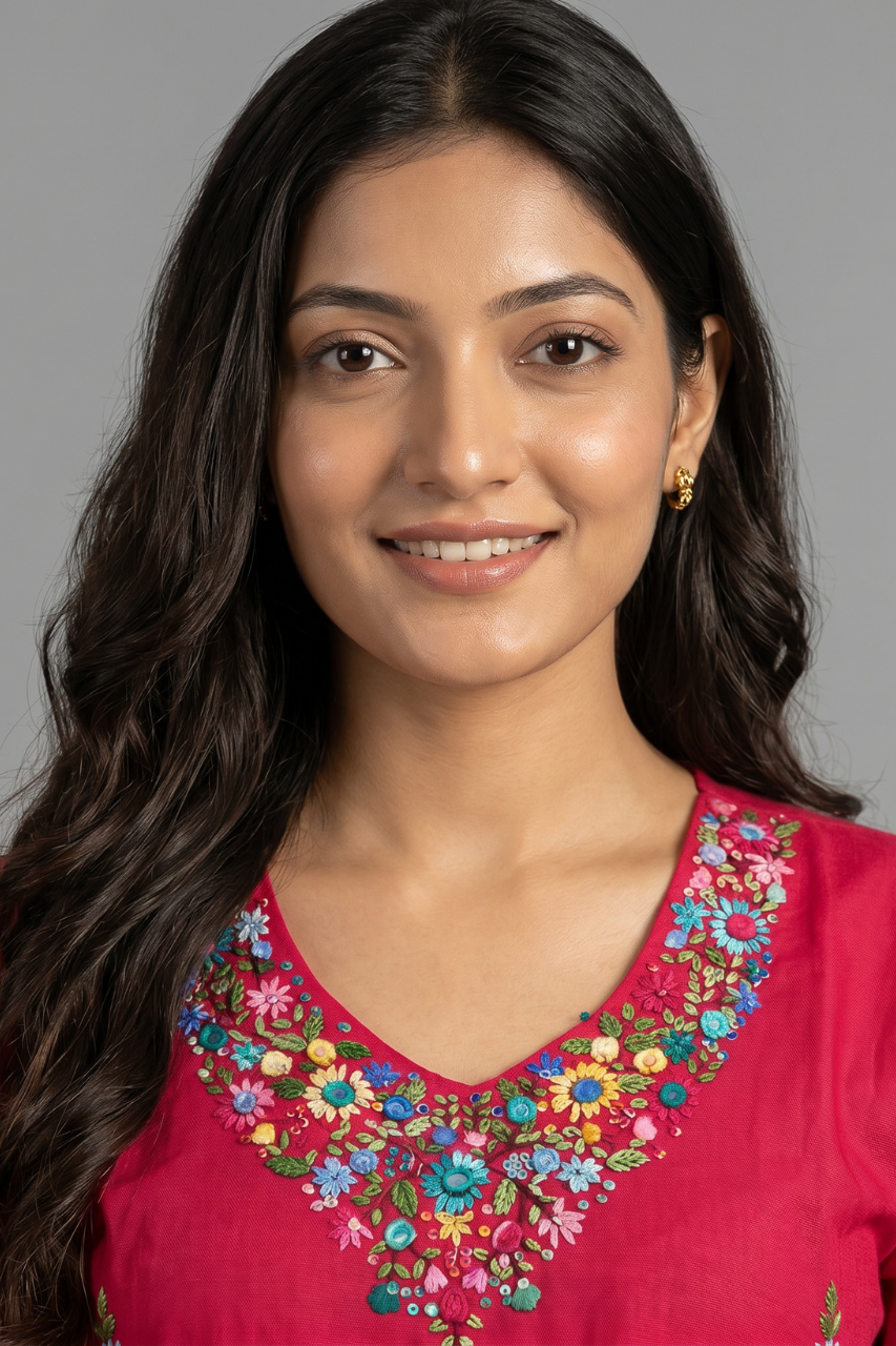 Rani Pink Cotton Flex Embroidered Kurti
