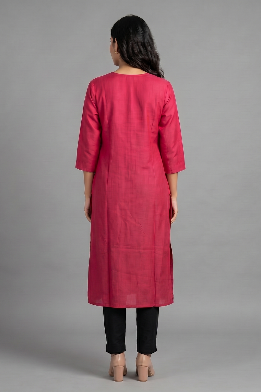 Rani Pink Cotton Flex Embroidered Kurti