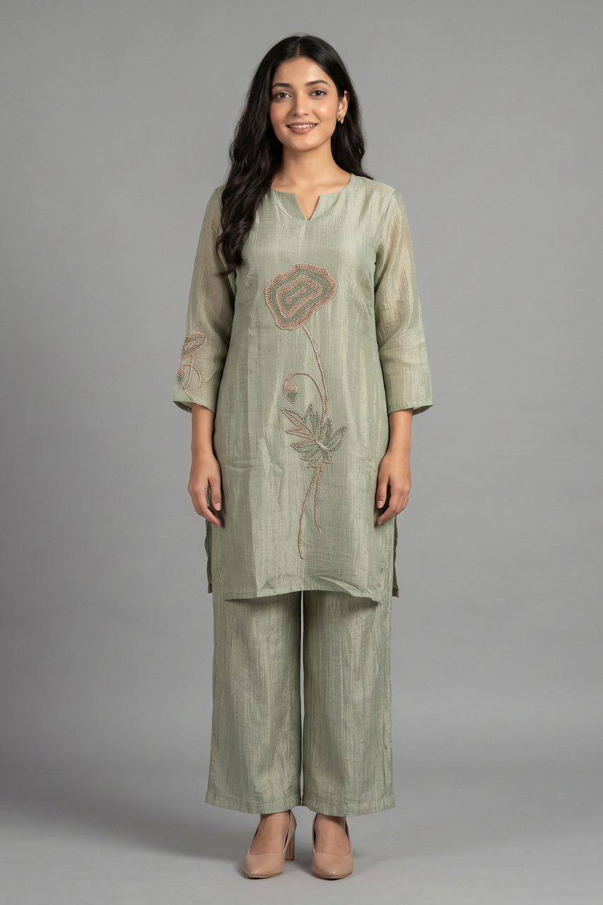 Sage Green Crush Shimmer Sequined Co-ord Set