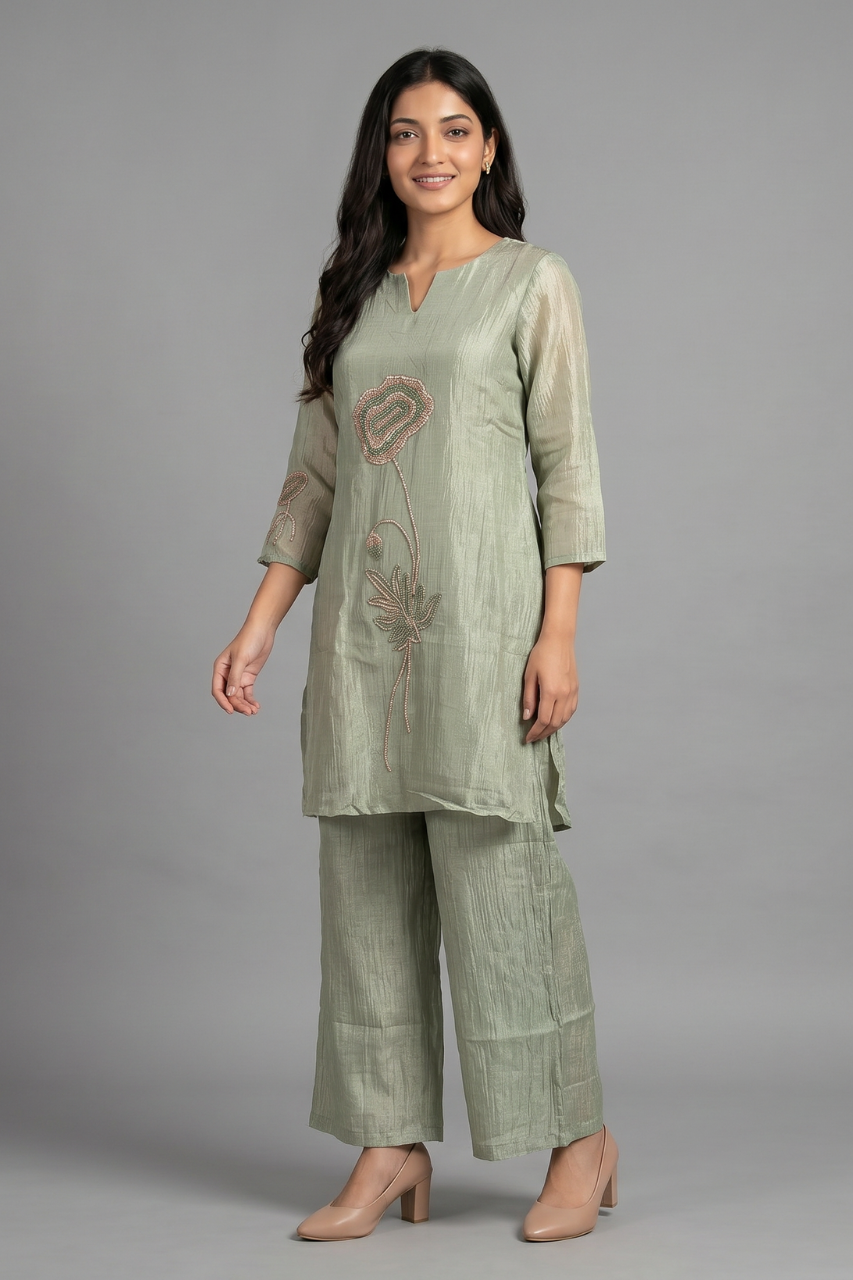 Sage Green Crush Shimmer Sequined Co-ord Set