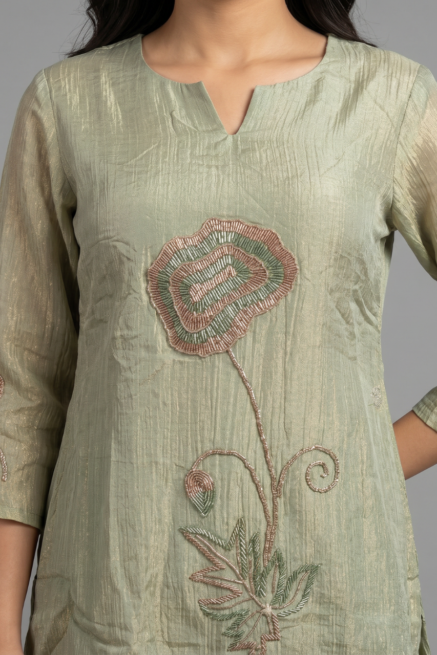 Sage Green Crush Shimmer Sequined Co-ord Set