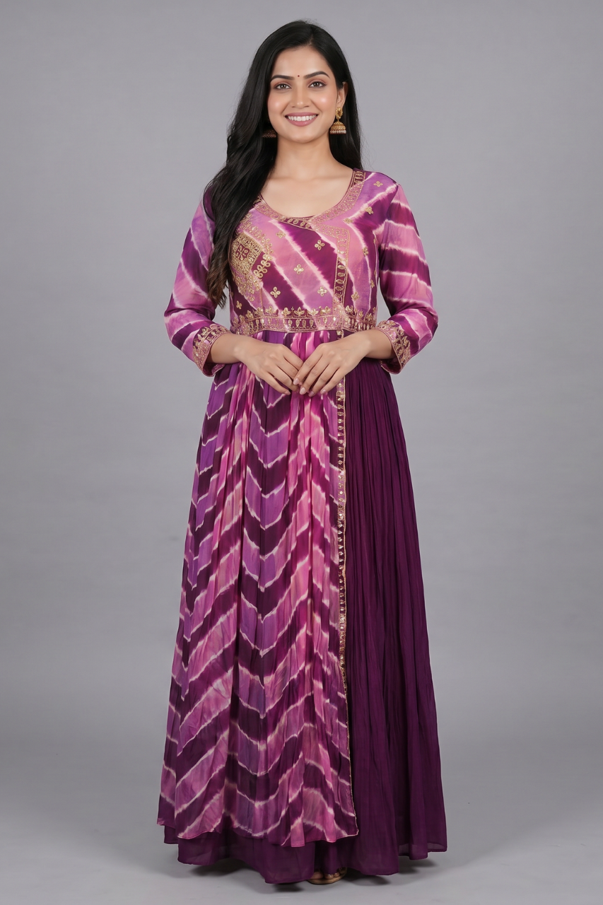 Purple Organza and Chiffon Gown