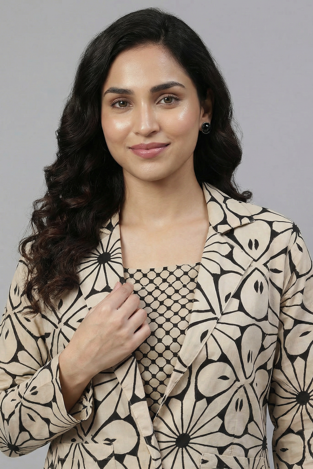 Floral Hand Block Print 3-Piece Cotton Co-ord Set