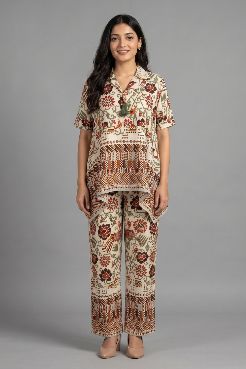Vintage Floral Muslin High-Low Co-ord Set