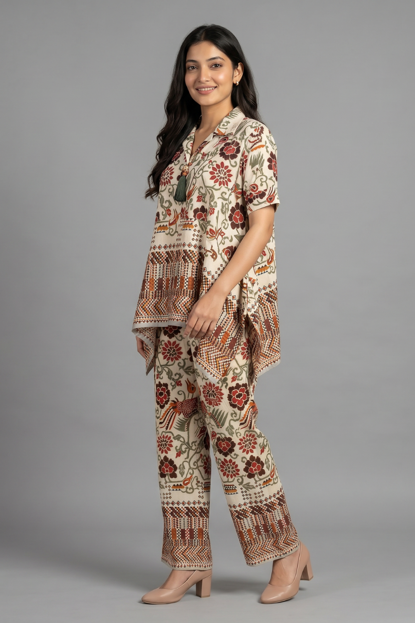 Vintage Floral Muslin High-Low Co-ord Set