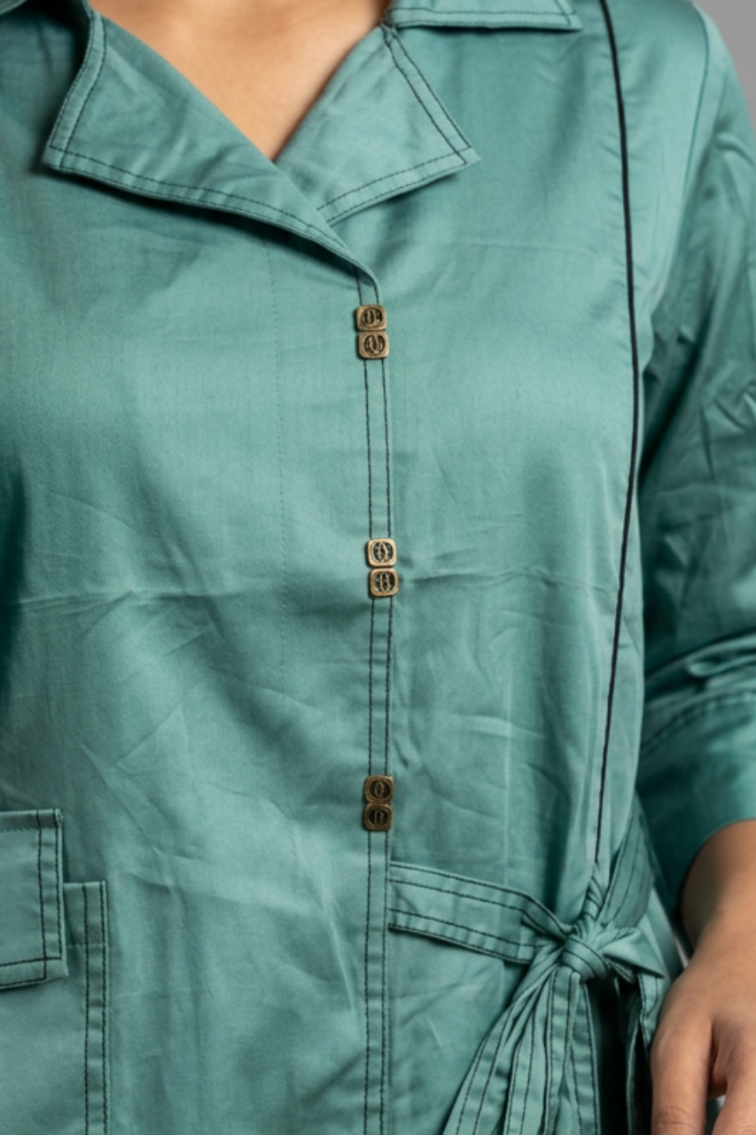 Elegant Teal Wrap-Style Tunic