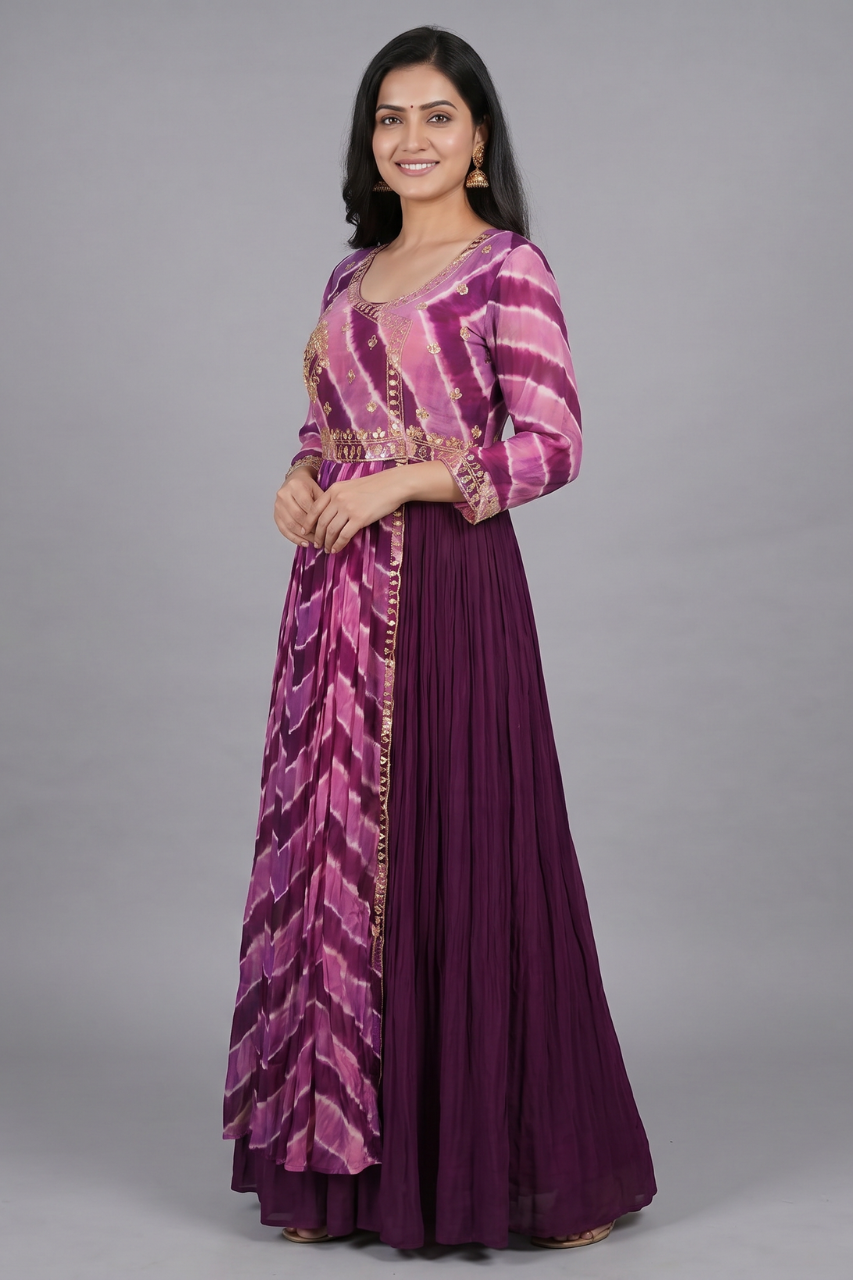 Purple Organza and Chiffon Gown